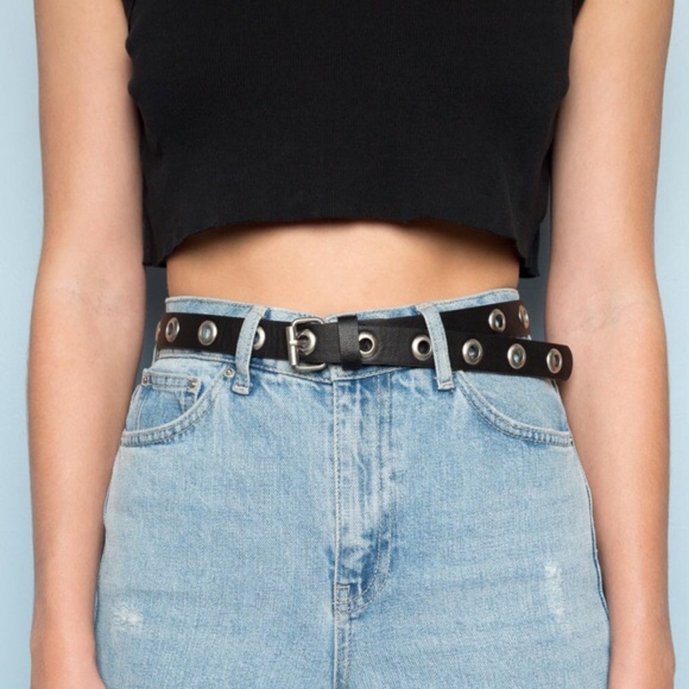 Brandy Melville Grommet Belt Black Silver Leather